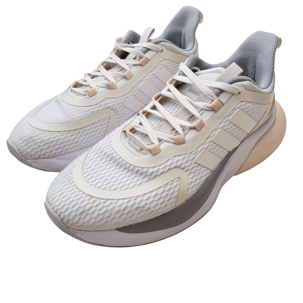 Adidas Alphabounce+ Cloudfoam Running Shoes White Grey Peach Athletic Womens 9